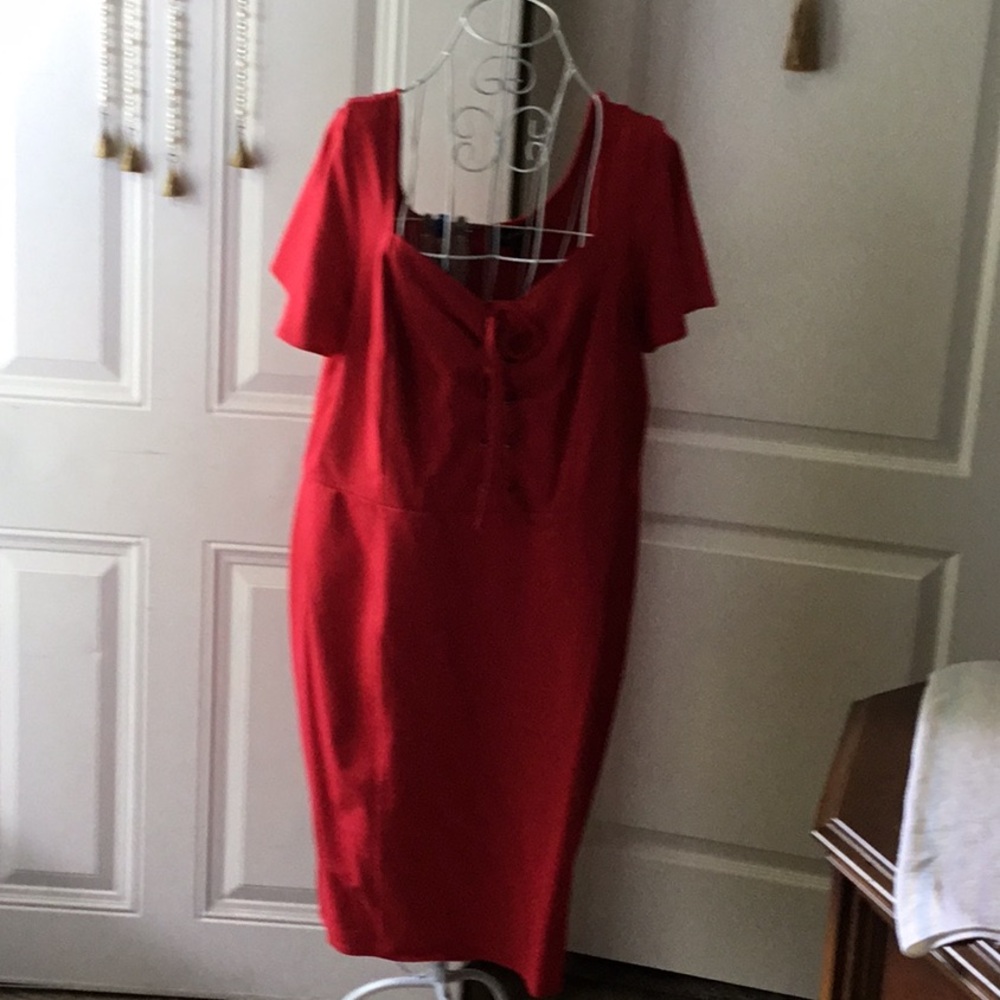 Lane Bryant Red Sheath Dress with Flutter Sleeves